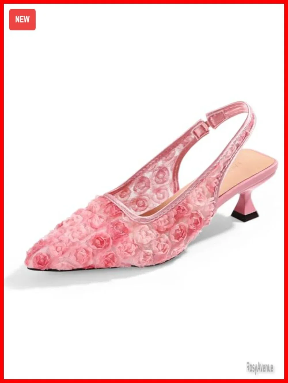 Elegant Lace Kitten Heels - Slingback Pointed Toe Floral Mesh Dress Shoes - Low